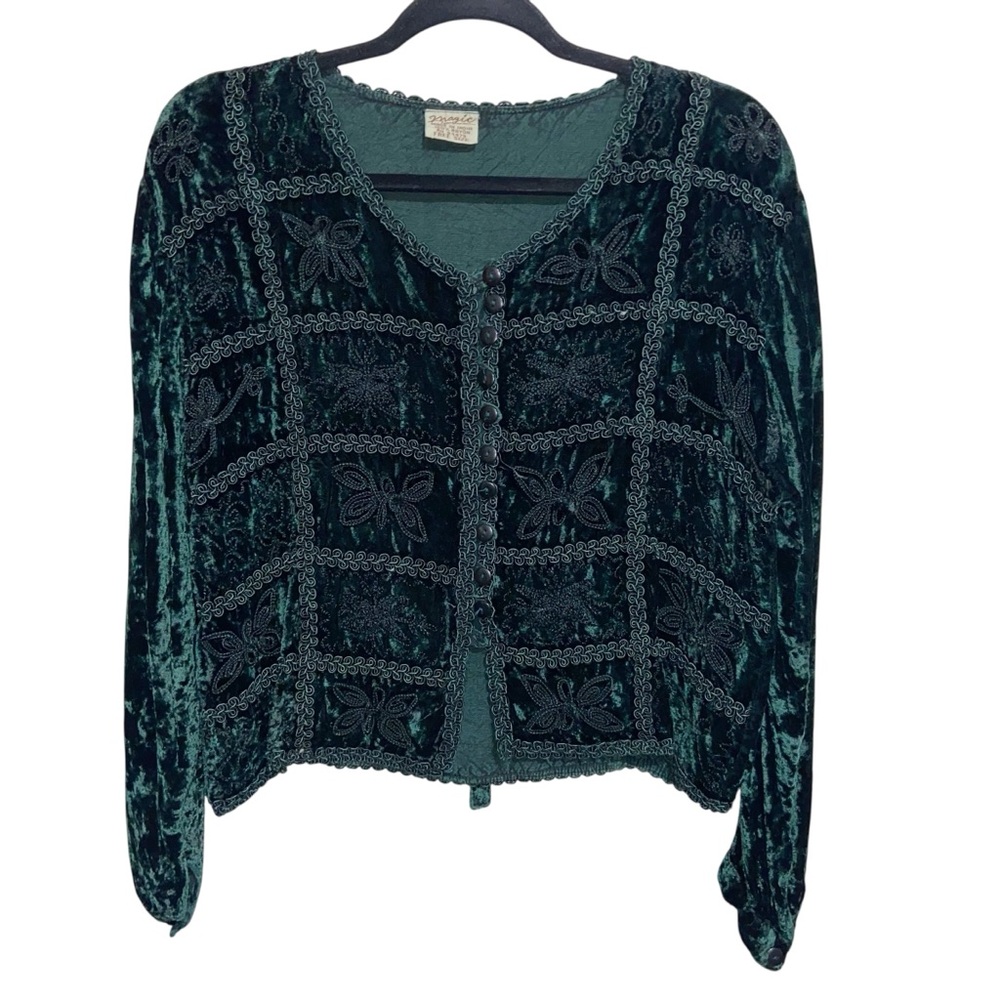 Magic Top Womens Free Size Velvet Button Whimsigoth Boho Hippie Embroidered